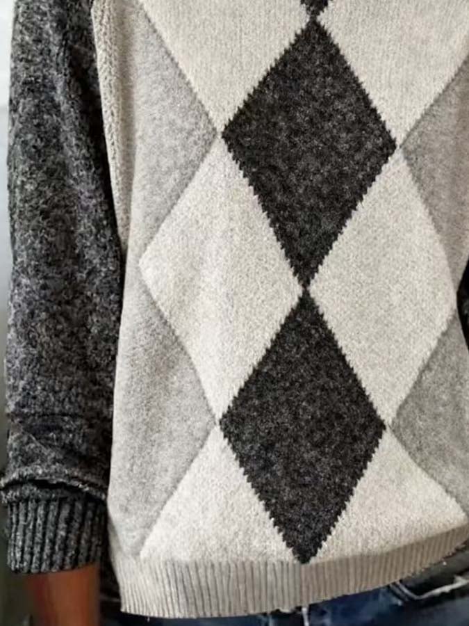 Women'S Casual Pullover Patchwork Knitted Sweater