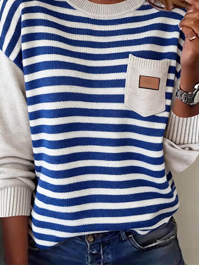 Women's Casual Crew Neck Striped Long Sleeve Sweater