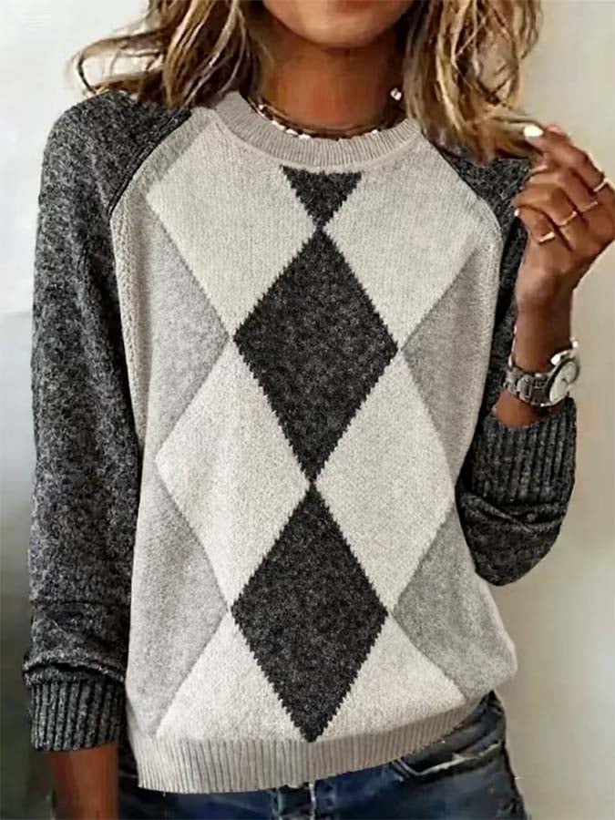 Women'S Casual Pullover Patchwork Knitted Sweater