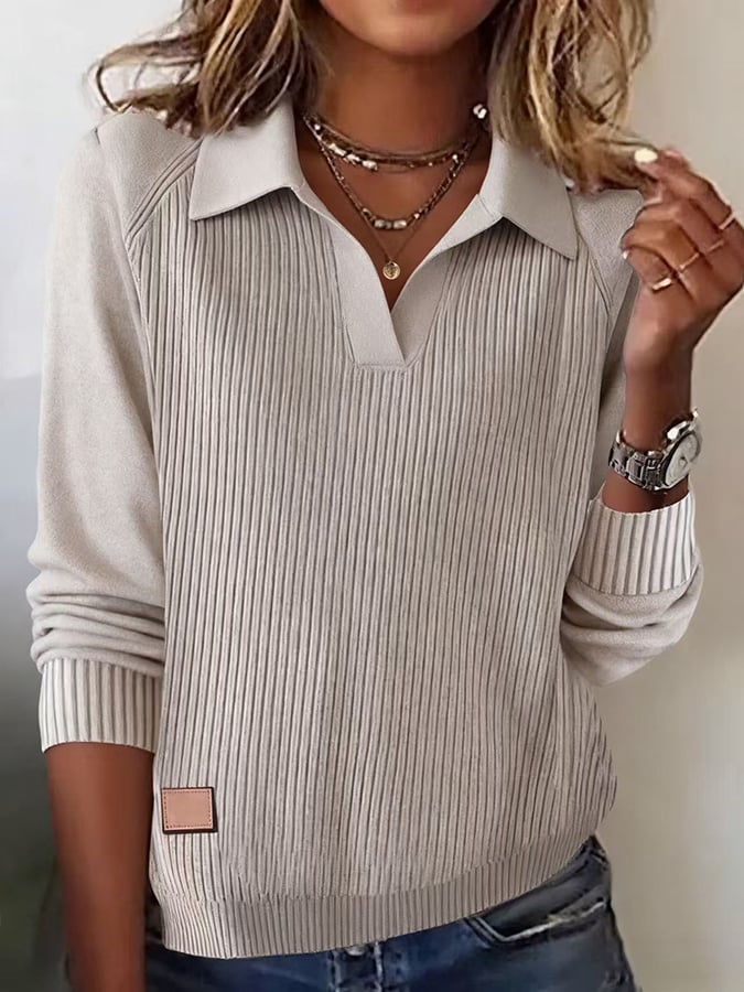 Women'S Casual Lapel Long-Sleeved Knitted Sweater
