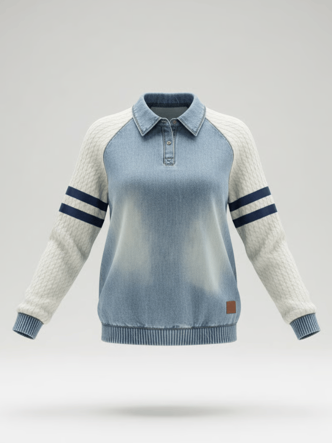 Women'S Contrasting Knitted Denim Shirt Sweater