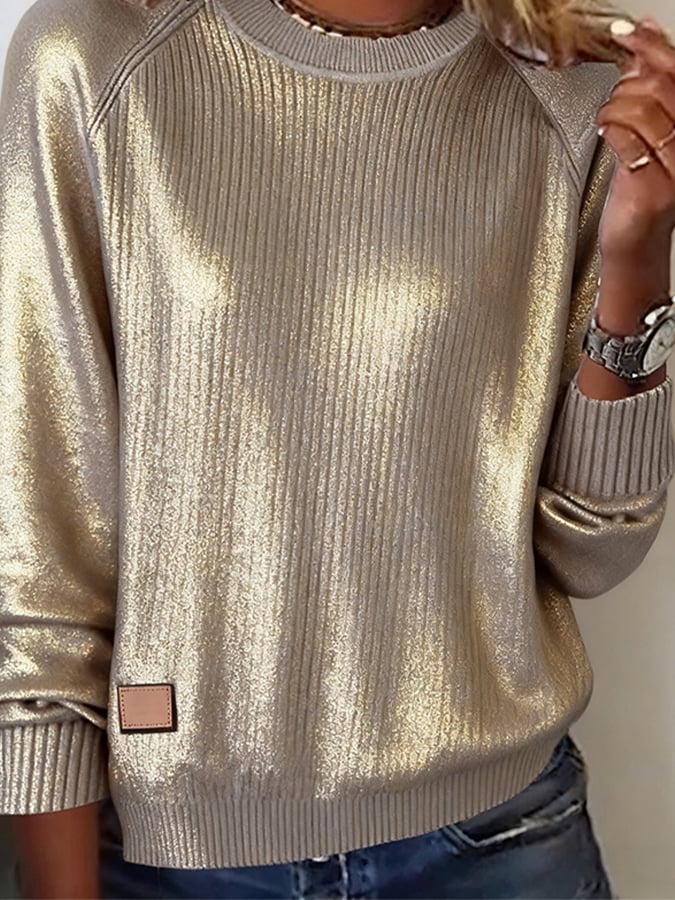 Women'S Casual Round Neck Hot Stamping Long Sleeve Sweater