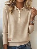 Women'S Solid Color Lapel Long Sleeve Knitted Sweater