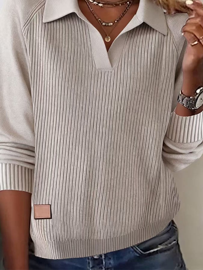 Women'S Casual Lapel Long-Sleeved Knitted Sweater