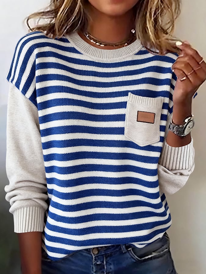 Women's Casual Crew Neck Striped Long Sleeve Sweater