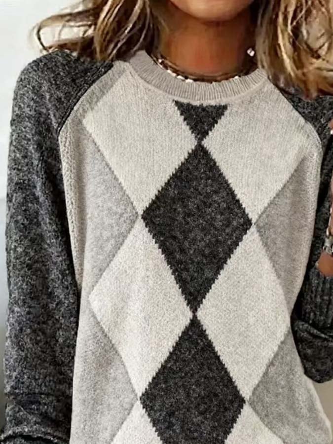 Women'S Casual Pullover Patchwork Knitted Sweater