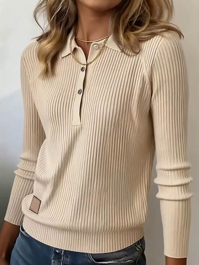 Women'S Solid Color Lapel Long Sleeve Knitted Sweater