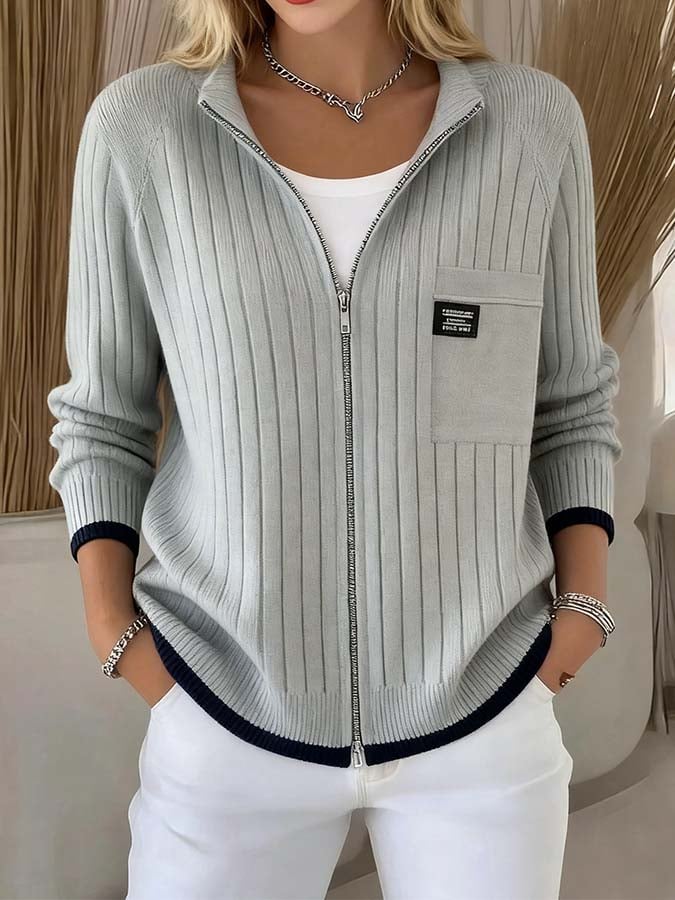 Women'S Casual Zipper Knitted Sweater Cardigan