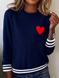 Women'S Casual Round Neck Contrast Color Long Sleeve Knitted Sweater