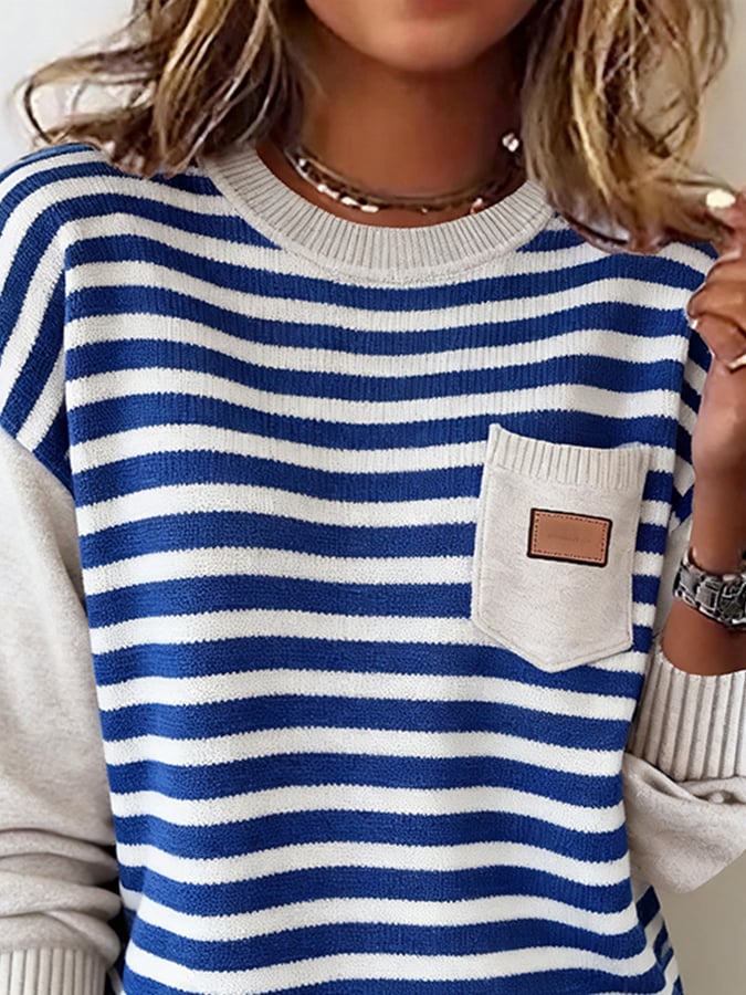 Women's Casual Crew Neck Striped Long Sleeve Sweater
