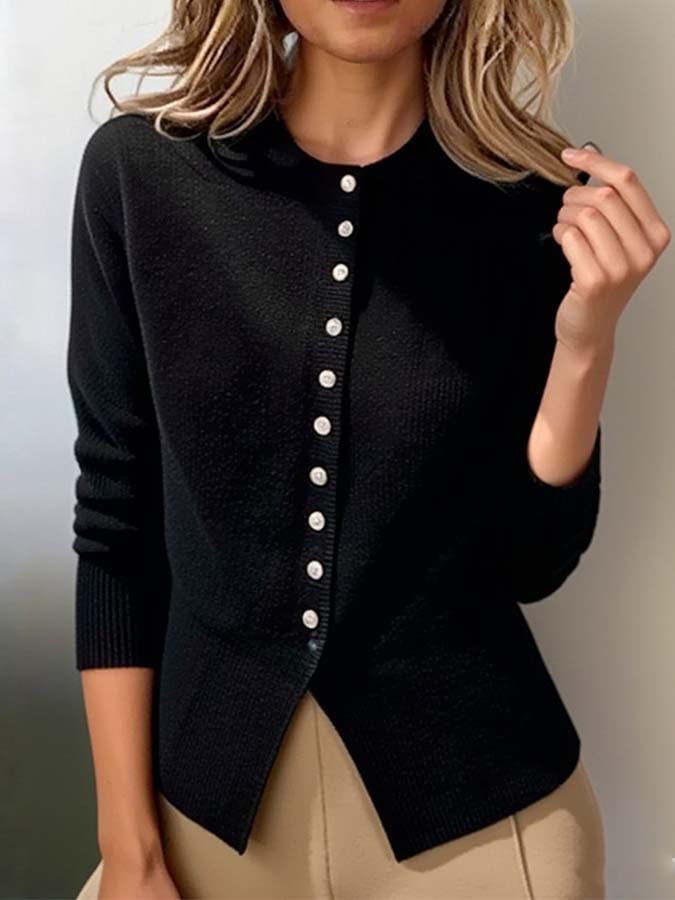 Women'S Casual Solid Color Knitted Cardigan Sweater