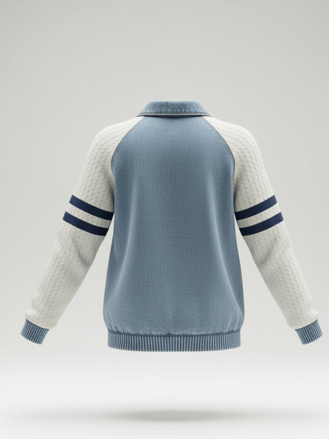 Women'S Contrasting Knitted Denim Shirt Sweater