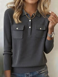Women'S Solid Color Lapel Long Sleeve Knitted Sweater